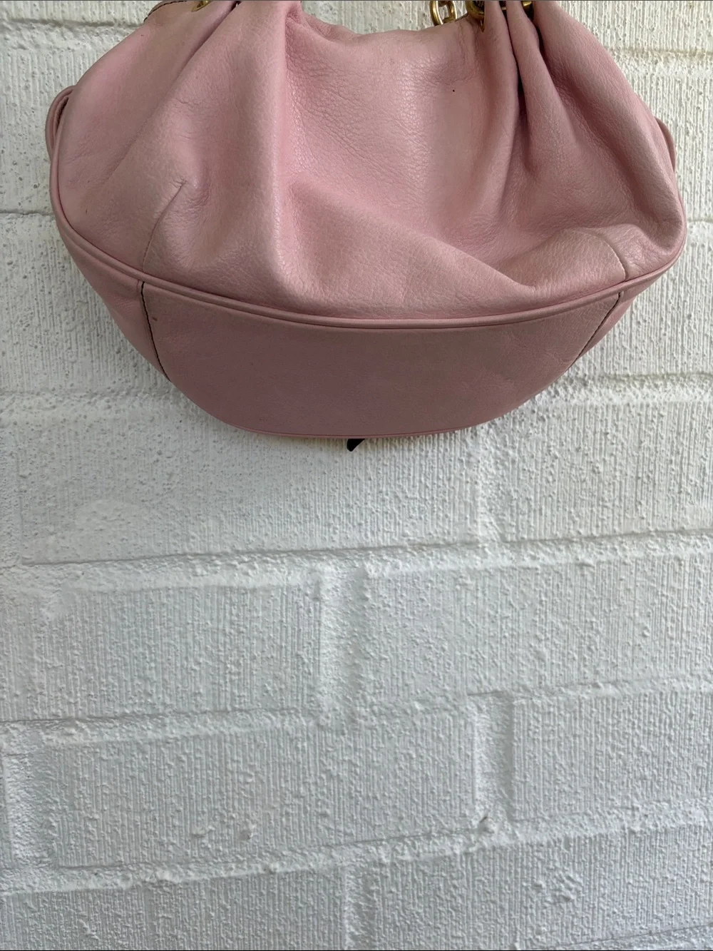 Juicy Couture Leather Vintage Soft Pink Shoulder Handbag with Gold Chain Details